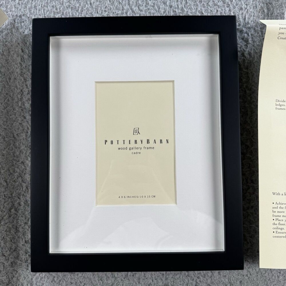 Pottery Barn Wood Gallery Picture Frame 9 x 11" Black Noir - Mat Fits 4 x 6"